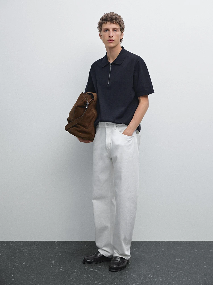 Polo en maille de coton à col zippé