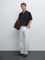 Polo en maille de coton à col zippé