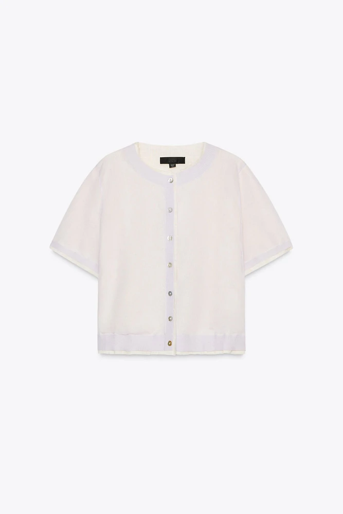 DOUBLE LAYER KNIT JACKET WITH LINEN