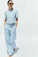 STRAIGHT LEG PANTS WITH METAL BUTTON