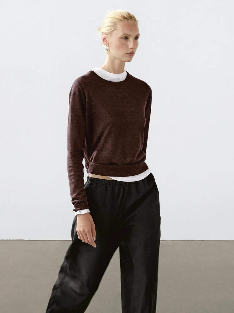 Pull en maille 100 % lin à col rond