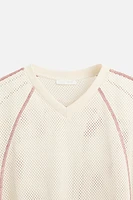 CONTRAST OPEN WEAVE T-SHIRT