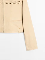 Short leather jacket with stud details