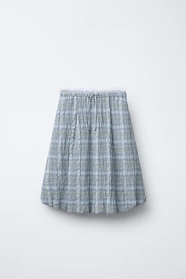 PLAID PRINT LACE TRIM BALLOON SKIRT