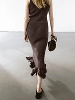 Long knit skirt with fringed hem