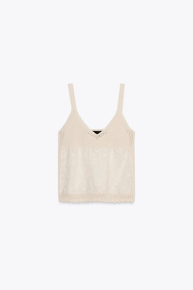 TOP EN MAILLE À BRETELLES MATIÈRES VARIÉES