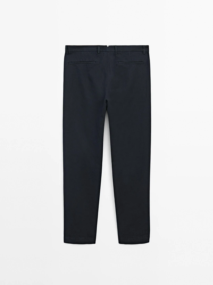 Cotton and linen blend tapered fit trousers