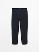 Cotton and linen blend tapered fit trousers