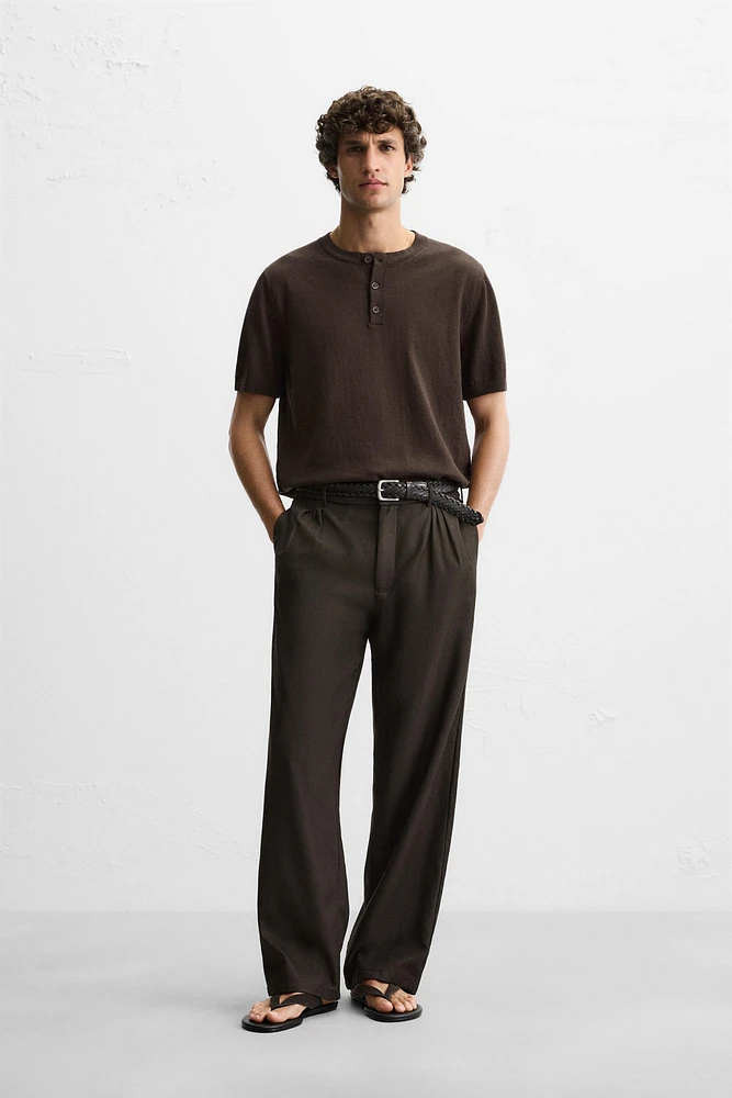 KNIT T-SHIRT WITH BUTTON NECK
