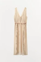 RUFFLED FRAYED MIDI DRESS