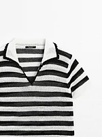 Striped cotton blend polo sweater