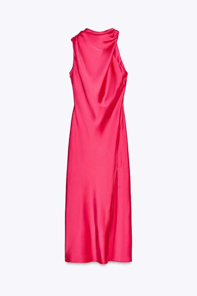 ASYMMETRIC SATIN MIDI DRESS