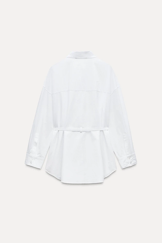 BELTED POPLIN SHIRT