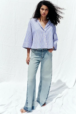 STRIPED SHIRT WITH WIDE METALLIC THREAD SLEEVES