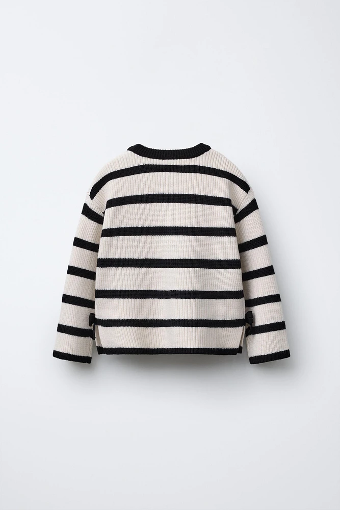 STRIPED KNIT SWEATER WITH BOWS