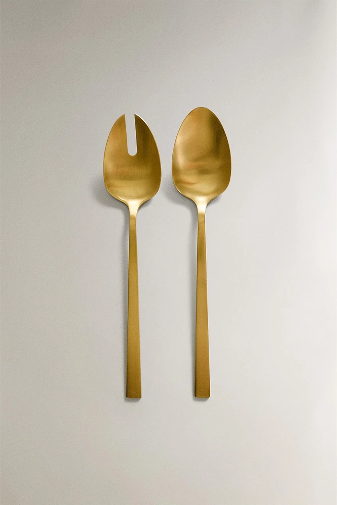 LOT DE 2 DE COUVERTS À SALADE EN ACIER DORÉ