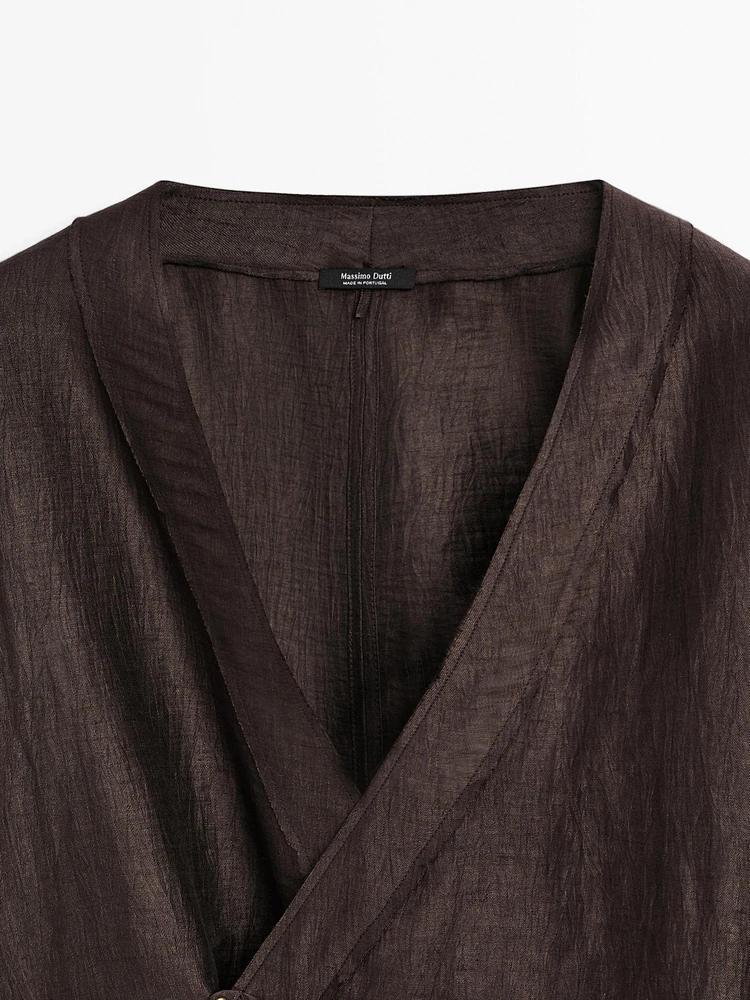 Kimono cache-cœur en lin mélangé