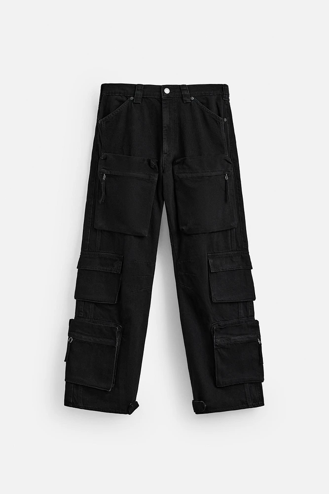 PANTALON DENIM CARGO POCHES