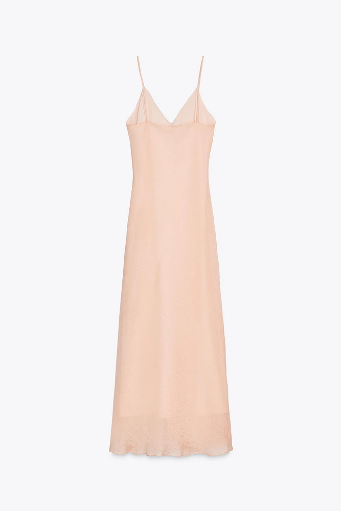 RUFFLED MIDI SLIP DRESS