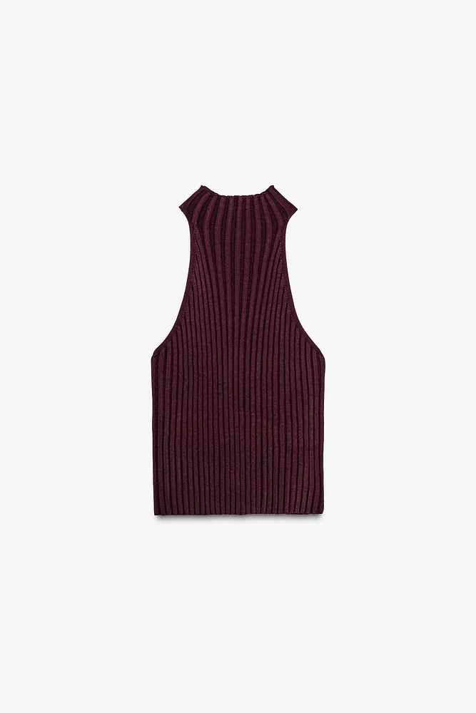 RIBBED KNIT HALTER TOP