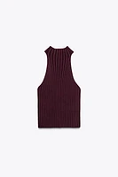 RIBBED KNIT HALTER TOP