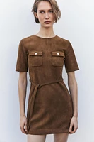 BELTED SUEDE-EFFECT DRESS