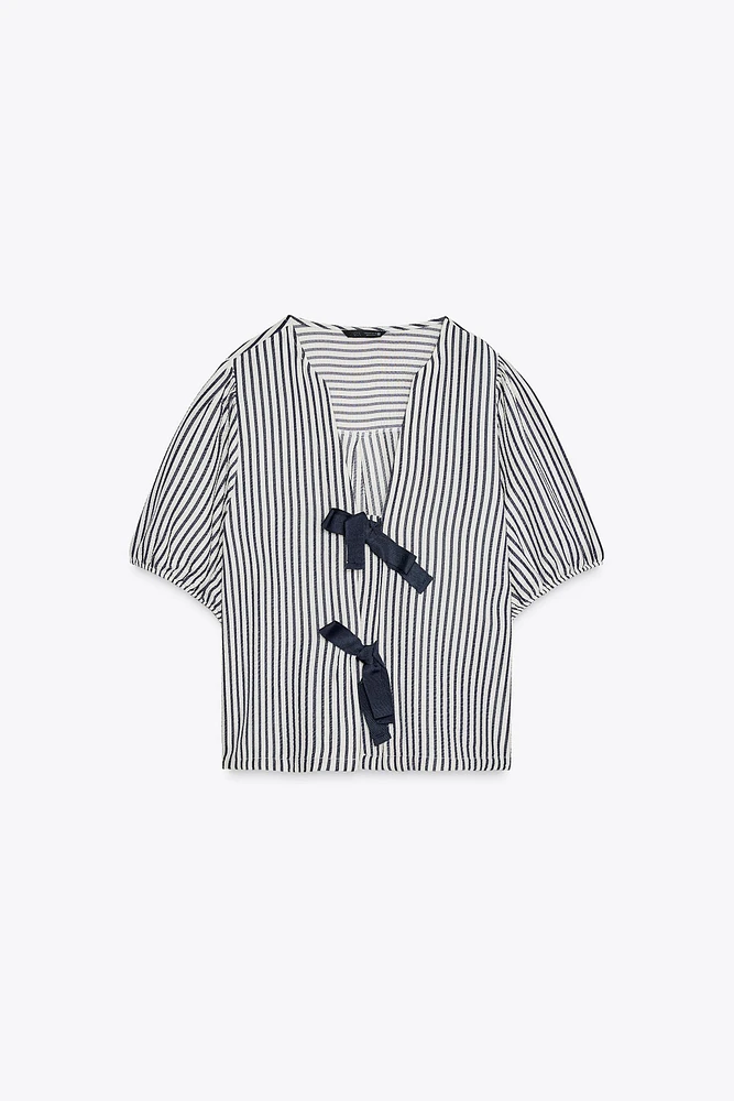 STRIPED TIE BLOUSE