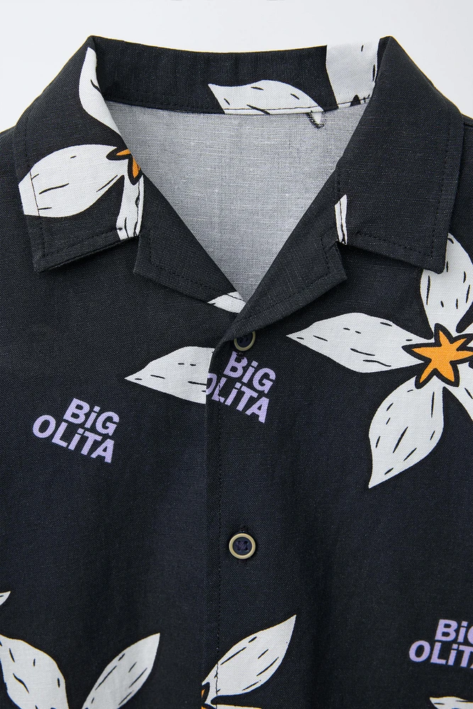 CHEMISE IMPRIMÉE FLEURS ET INSCRIPTION