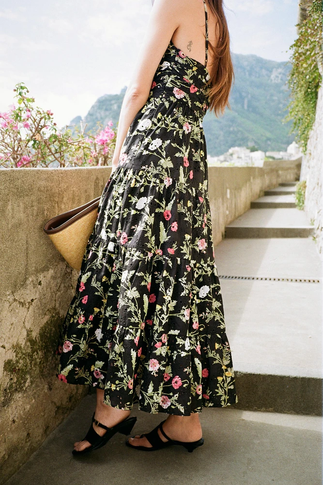 PRINTED MIDI DRESS WITH OPENWORK EMBROIDERY