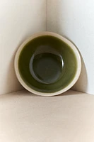 GREEN AND BEIGE STONEWARE APPETIZER BOWL