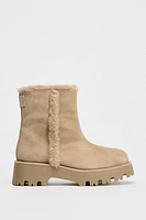 LOW HEEL FAUX FUR SUEDE ANKLE BOOTS