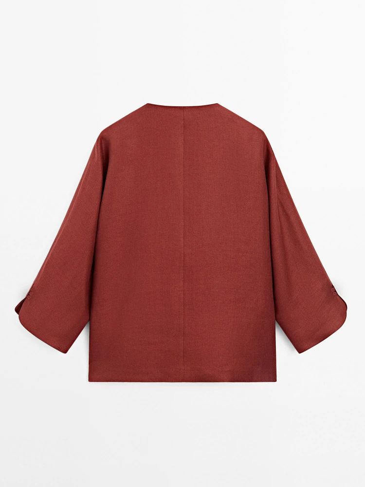 Blouse à col en V 100 % lin