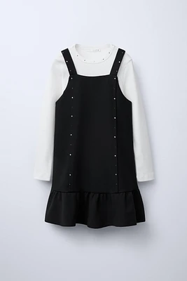 STUDDED PINAFORE DRESS WITH RIBBED T-SHIRT