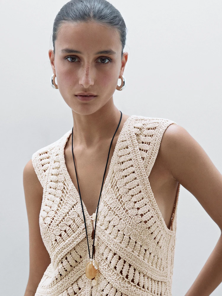 Veste sans manches maille crochet fantaisie