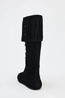 FRINGE LACE-UP SPLIT LEATHER BOOTS