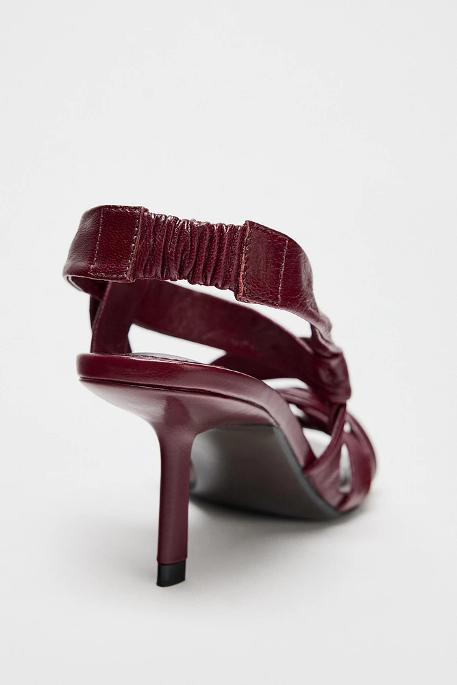 LEATHER STRAPPY HEELED SANDALS