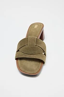 STRAPPY SPLIT LEATHER HEELED SANDALS