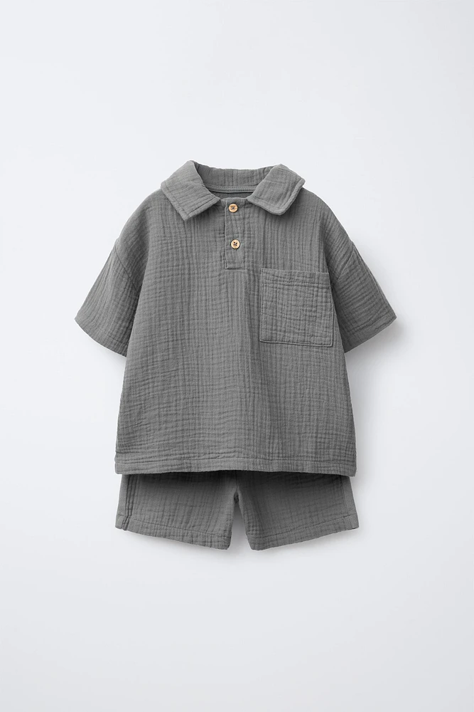 ENSEMBLE DE JOGGING POLO ET BERMUDA TEXTURÉ