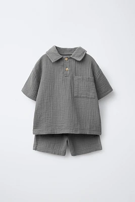 ENSEMBLE DE JOGGING POLO ET BERMUDA TEXTURÉ