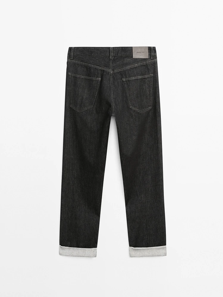 Tapered fit cotton selvedge jeans