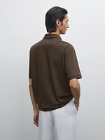 Cotton blend slim fit knit polo shirt