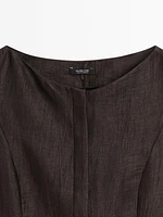 Veste sans manches col rond en lin mélangé
