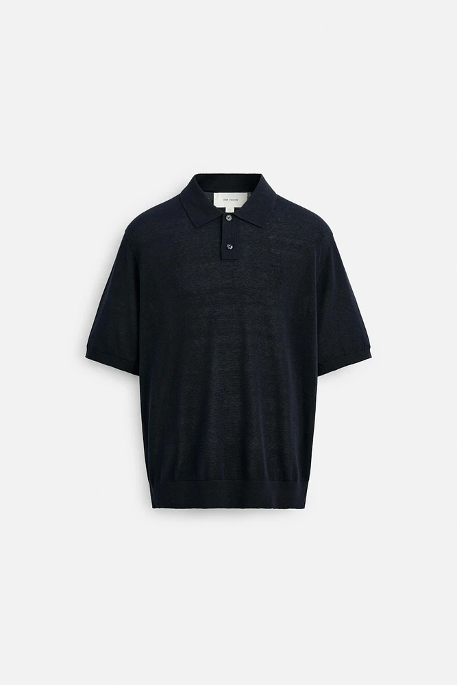 KNIT SILK LINEN POLO SHIRT