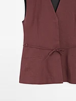 Veste longue sans manches rubans 100 % lin