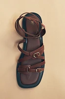 FLAT LEATHER STRAP SANDALS