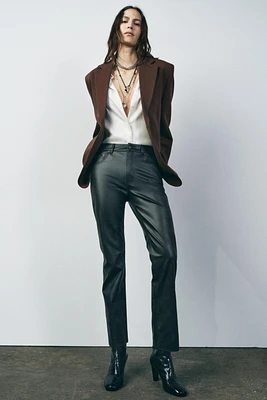 ZW COLLECTION FAUX LEATHER HIGH-WAISTED BOOTCUT CROPPED PANTS