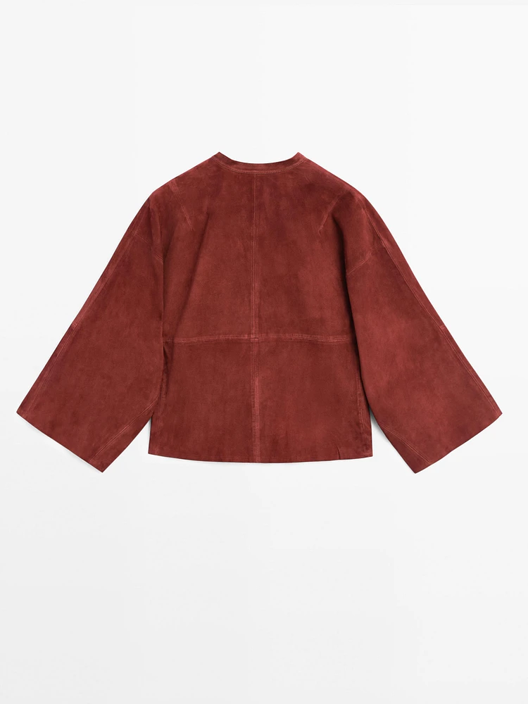 Chemise large en cuir et daim