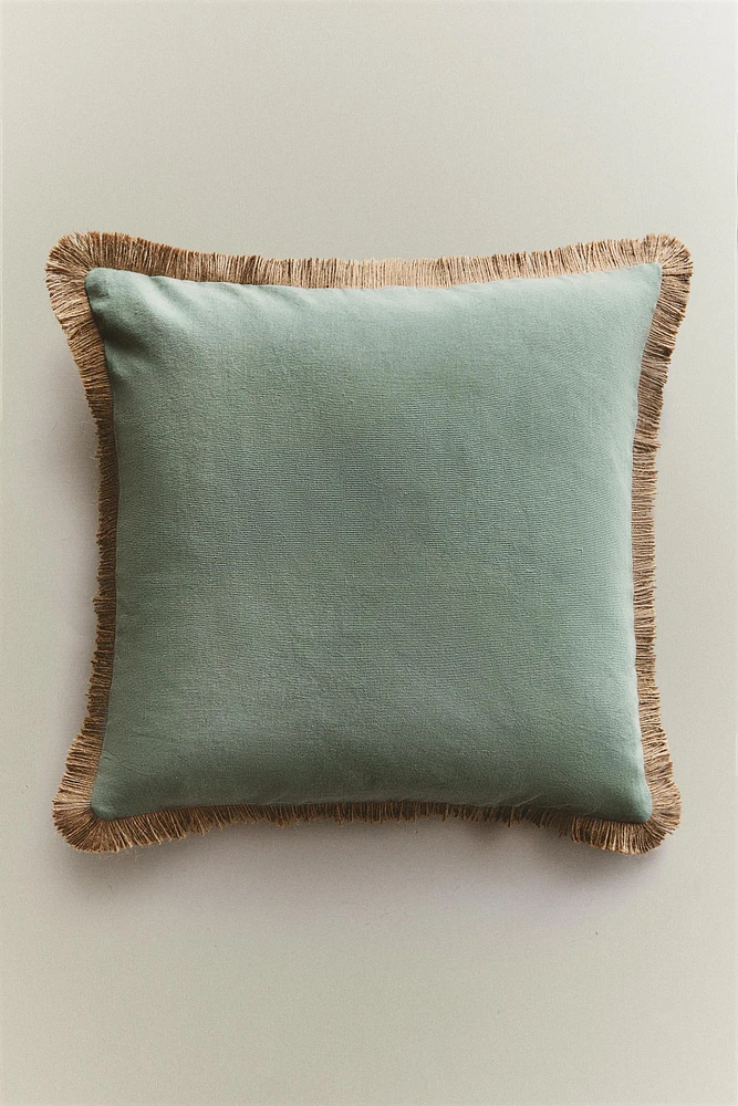 FRINGED JUTE THROW PILLOW COVER