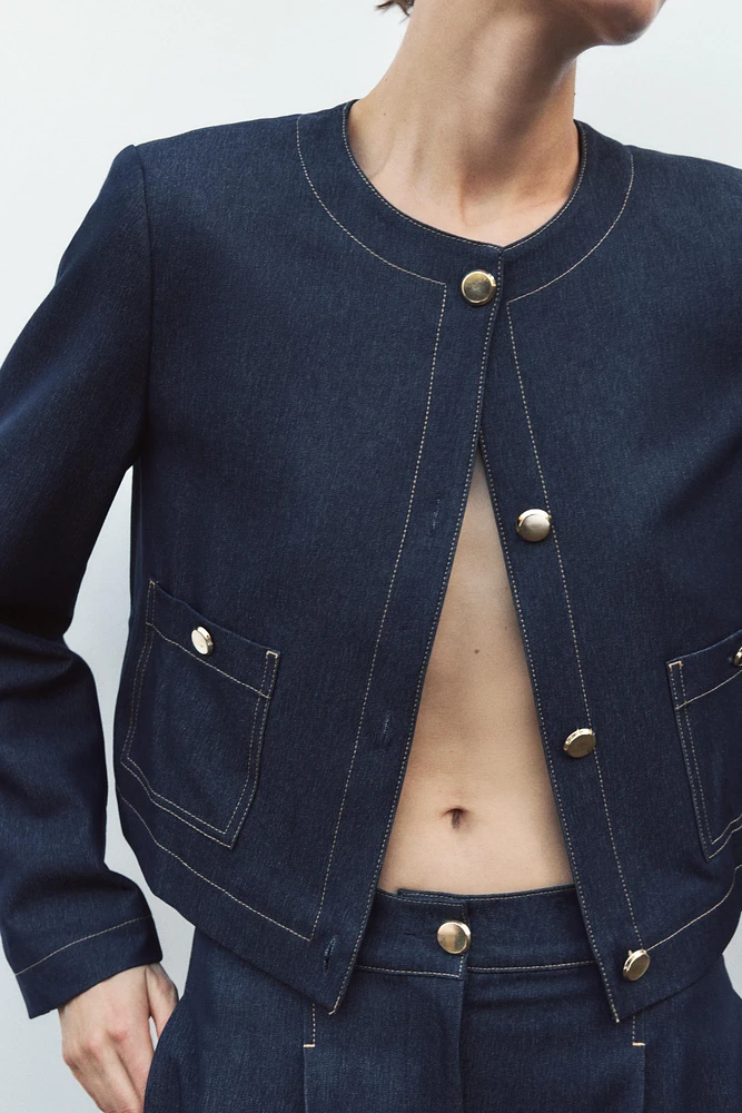 CONTRASTING TOPSTITCHING CROPPED JACKET