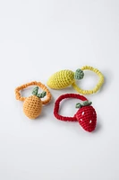 LOT DE TROIS CHOUCHOUS FRUITS EN CROCHET